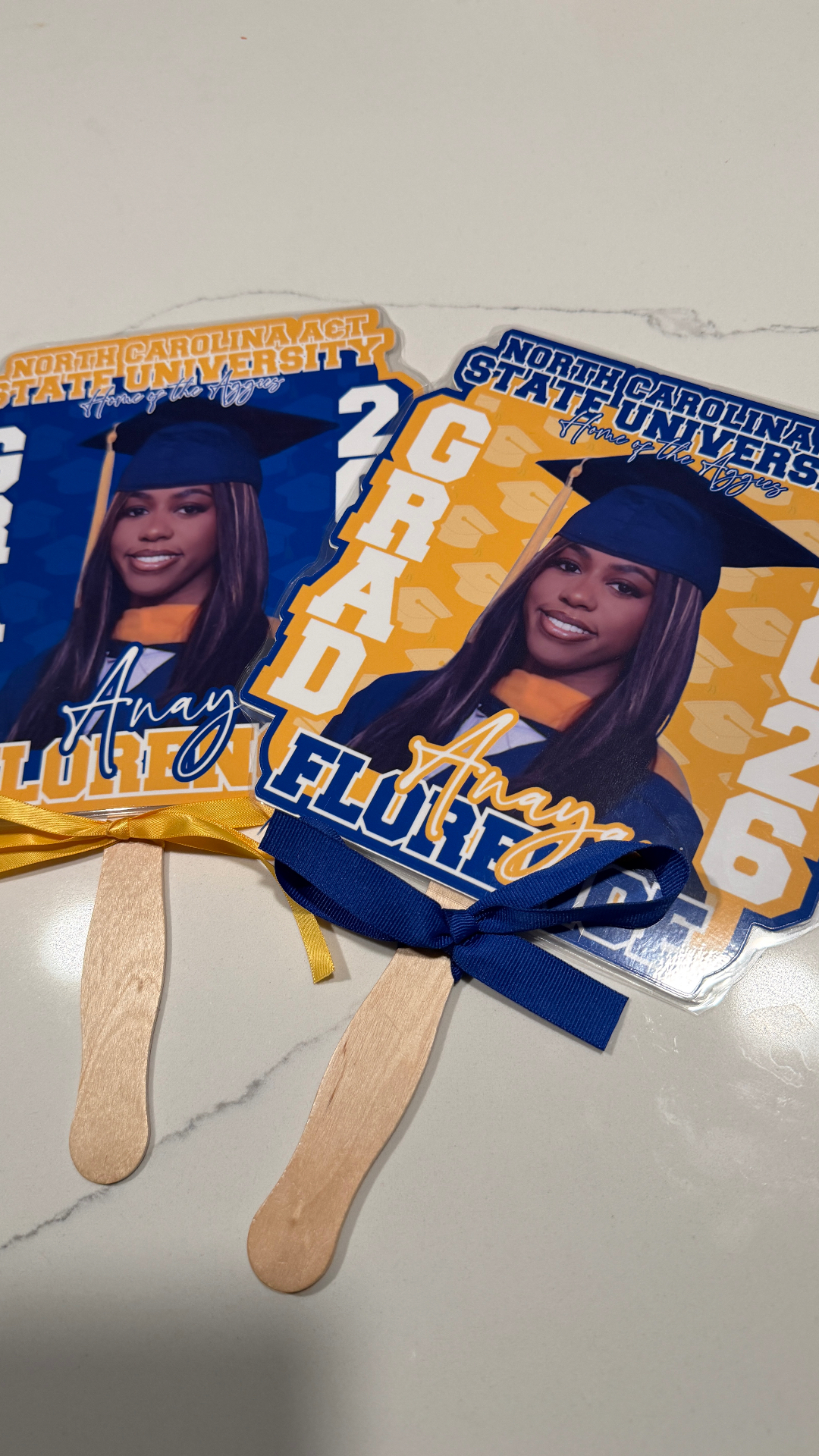 Custom North Carolina A&T graduation fans personalized with a graduate's portrait, name and class year