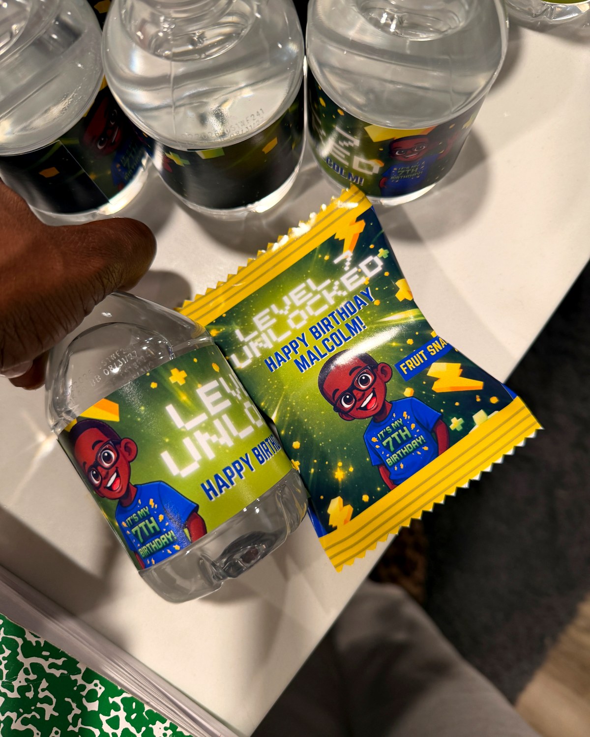 Custom themed birthday water bottle labels and treat wrappers